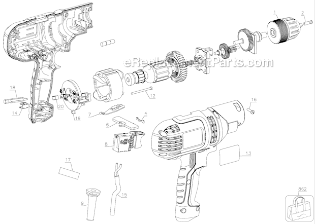 Black and Decker DR340B Type 1 3/8 Drill/ Drive Page A Diagram