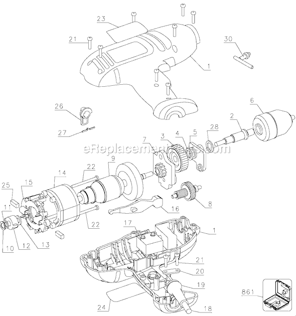 Black and Decker DR400 Type 1 3/8 Variable Speed Reversible Hammer Drill Page A Diagram