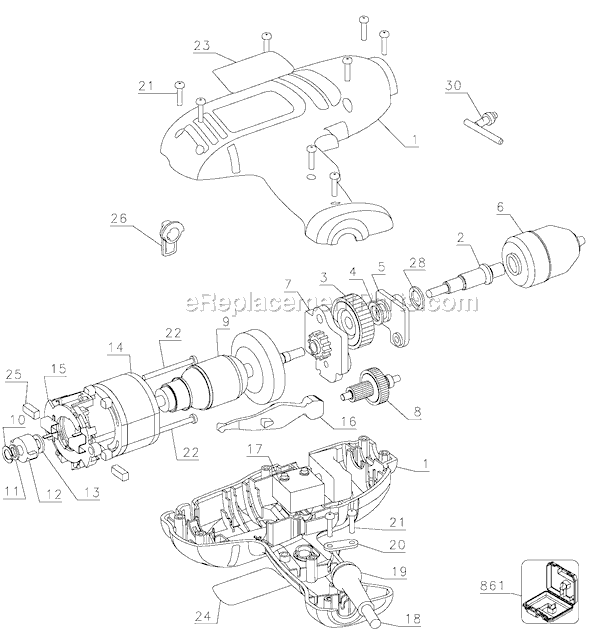 Black and Decker DR400 Type 3 4.8 Amp Variable Speed Reversible Drill / Hammer Drill Page A Diagram