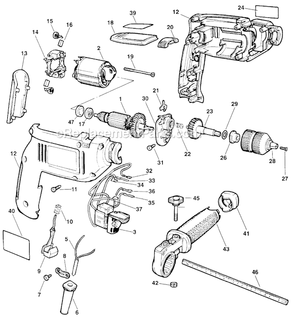Black and Decker DR700 Type 1 1/2 Variable Speed Hammer Drill Page A Diagram