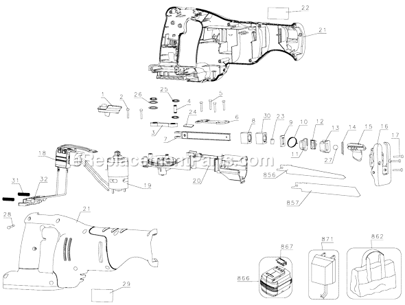 Black and Decker FS1800RS Type 1 18 Volt Reciprocating Saw Page A Diagram