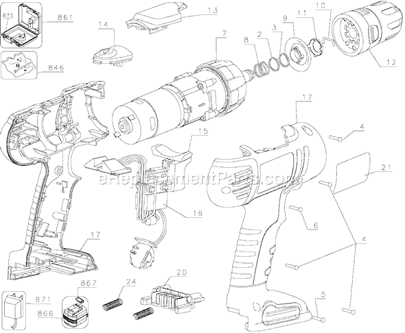 Black and Decker FSD962 Type 1 9.6 Volt Firestorm Lithium-Ion Drill Page A Diagram