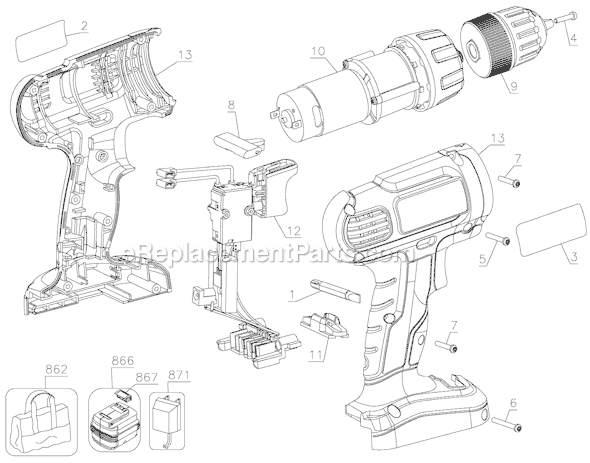 Black and Decker GC1800-AR 18V Cordless Drill Driver Page A Diagram