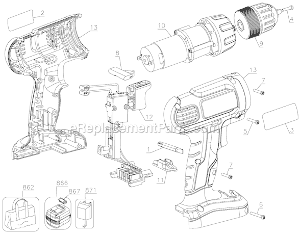 Black and Decker GC9600-B2 9.6V Cordless Drill Driver Page A Diagram