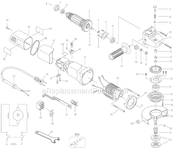 Black and Decker GR750 Type 1 4-1/2 Angle Grinder Page A Diagram