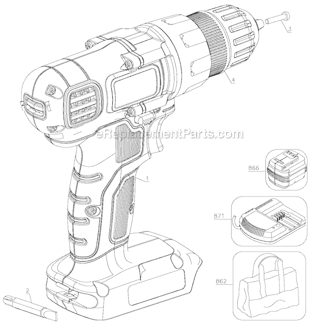 Black and Decker LDX116C Type 1 16V Drill / Driver Page A Diagram