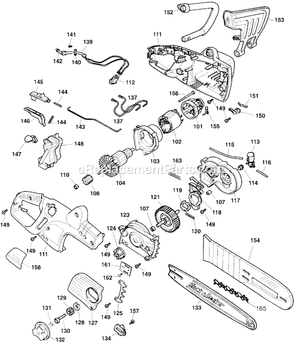 Black and Decker LH1600 Type 1 Electric Chainsaw Page A Diagram