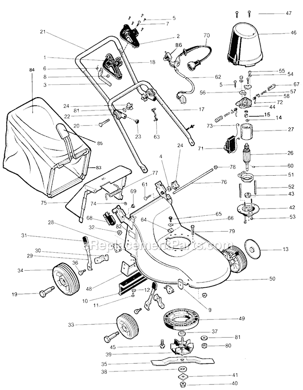 Black and Decker LM1900 Type 1 Electric Mower Page A Diagram