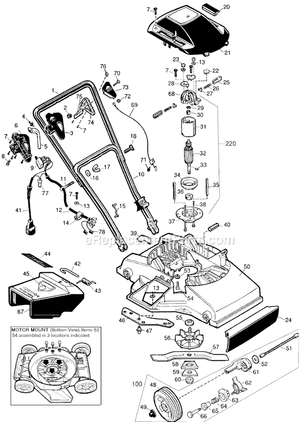Black and Decker M200 Type 1 Flip Over Handle Mower Page A Diagram