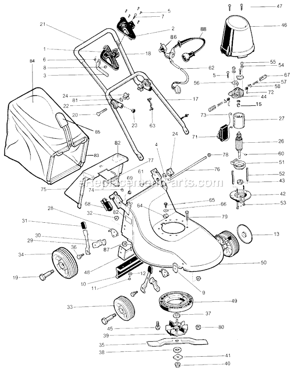 Black and Decker M700 Type 2 Rear Bagging Mower Page A Diagram