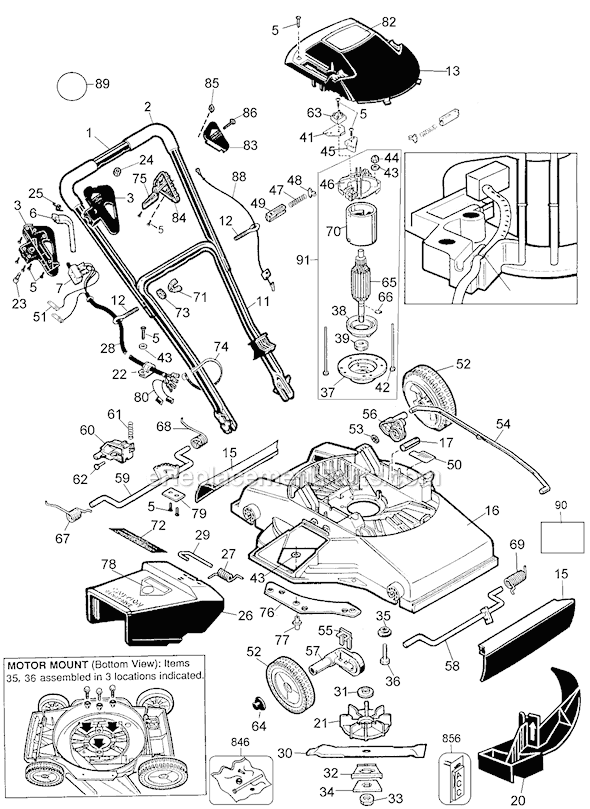 Black and Decker MM600 Type 2 18 Inch 4 Horse Power Mulching Mower Page A Diagram