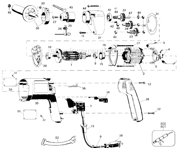 Black and Decker MT6012 Type 100 1/2 Variable Speed Reversible Drill Page A Diagram