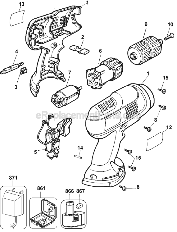 Black and Decker PS1200 Type 1 Cordless Drill Page A Diagram