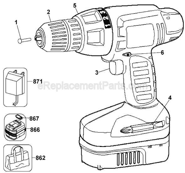 Black and Decker PS2400 Type 1 Cordless Drill Page A Diagram