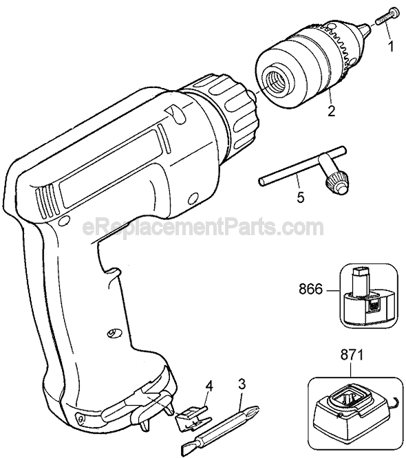 Black and Decker PS310P Type 1 Cordless Drill Page A Diagram