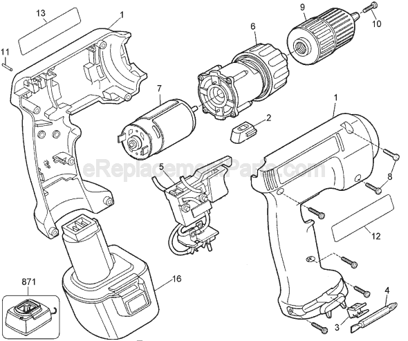 Black and Decker PS310 Type 1 Cordless Drill Page A Diagram