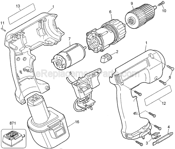 Black and Decker PS320 Type 1 Cordless Drill Page A Diagram