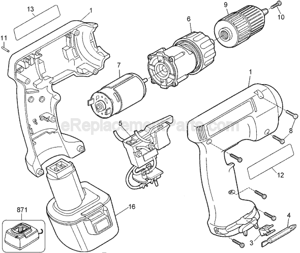 Black and Decker PS320 Type 2 Cordless Drill Page A Diagram
