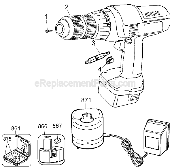 Black and Decker PS3525 Type 1 Cordless Drill Page A Diagram