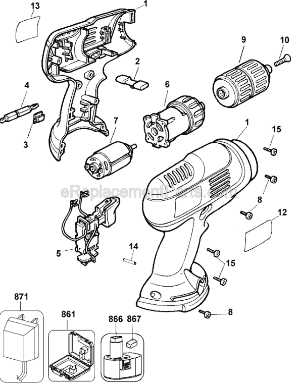 Black and Decker PS9600 Type 1 Cordless Drill Page A Diagram
