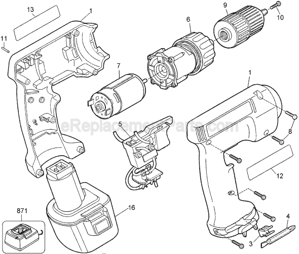 Black and Decker Q125 Type 1 Cordless Drill Page A Diagram