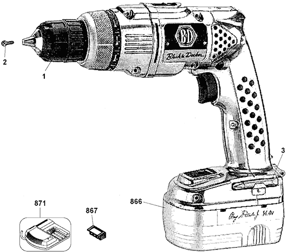 Black and Decker RD1440 Type 1 14.4 Volt Retro Drill Page A Diagram