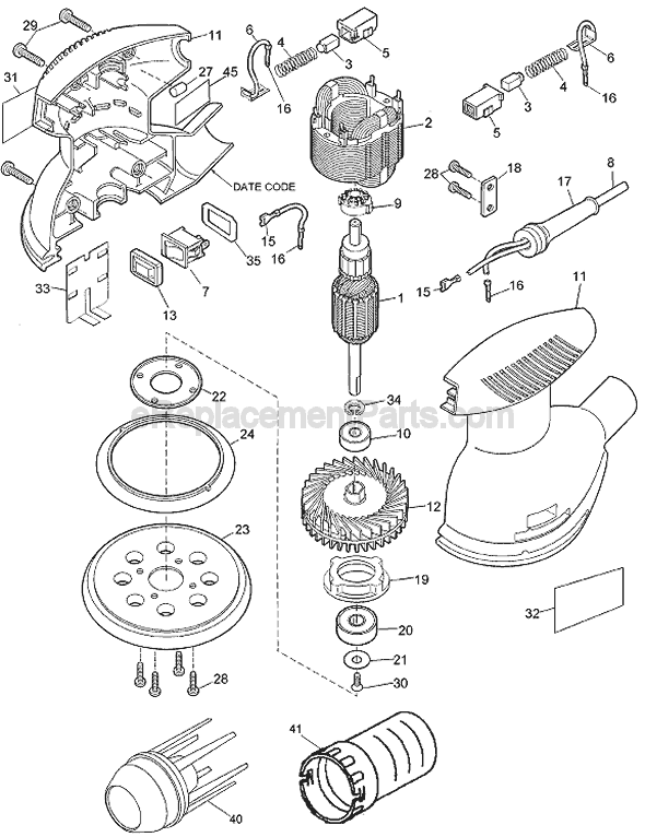 Black & Decker 5 in orbital sander parts disc, cord, brushes