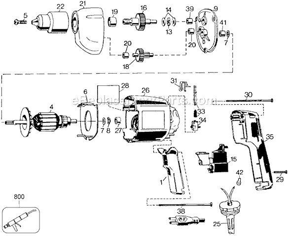 Black and Decker TS301 Type 1 3/8 Variable Speed Reversible Keyless Drill Page A Diagram