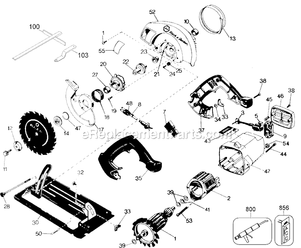 Black and Decker TS550 Type 1 3 Horse Power Circular Saw Page A Diagram