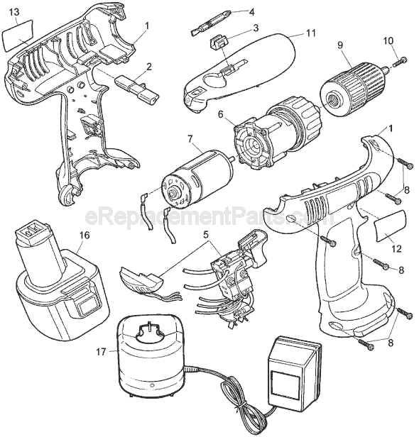 Black and Decker TV250 Type 1 Cordless Drill Page A Diagram