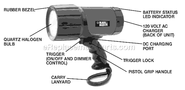 Black and Decker VEC156BD Type 1 6V Rechargeable Spotlight Page A Diagram