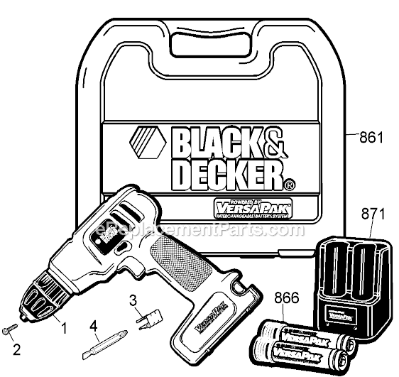 Black and Decker VP871 Type 1 7.2 Volt Versapak Cordless Drill Page A Diagram