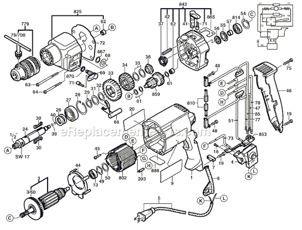 Bosch 1194VSR Parts List and Diagram - (0601194739 ... craftsman hammer drill wiring diagram 