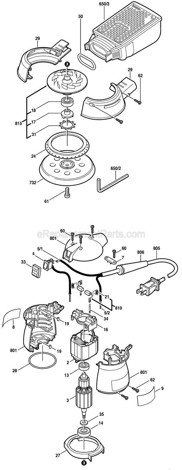 Bosch 1295DH (0601295539) Random Orbit Sander Page A Diagram