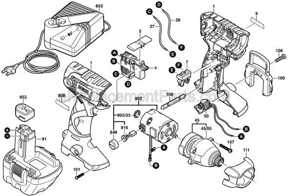 Bosch 23612 (0601909522) Cordless Drill Page A Diagram