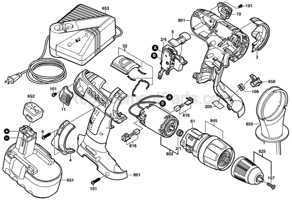 Bosch 13618 (0601913360) Cordless Drill Page A Diagram