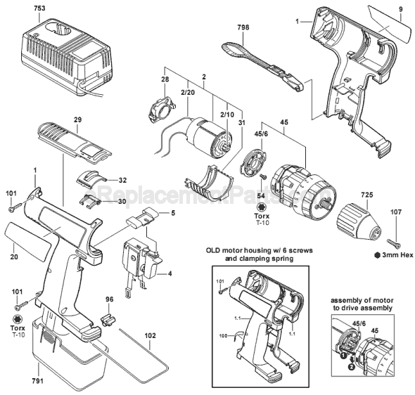 Bosch B2110 (0601936645) Cordless Drill Page A Diagram