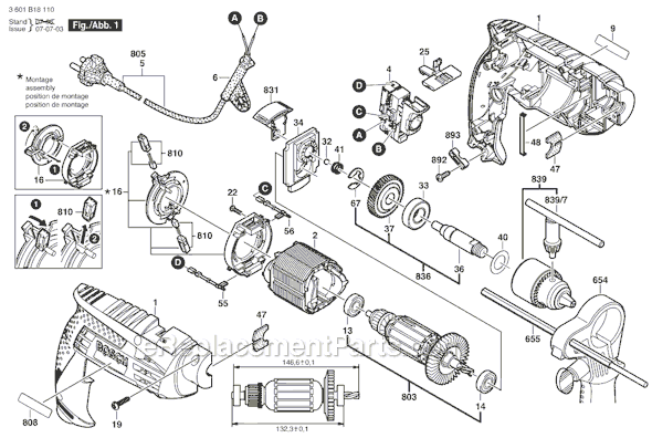 Bosch 1191VSRK (3601B18110) 1/2 in. Corded Hammer Drill Page A Diagram