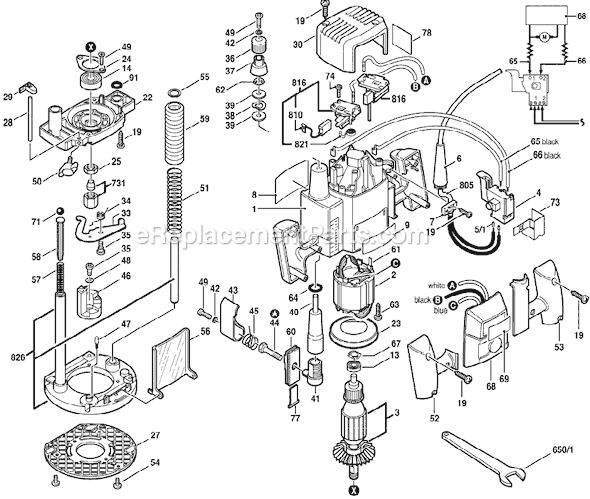 Bosch 1613AEVS (0601613639) Plunge Router Page A Diagram