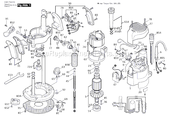 Bosch 1649 (3601F49010) Router Page A Diagram
