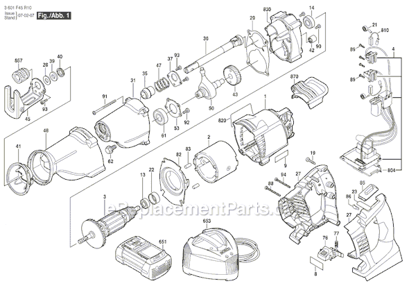 Bosch 1651B (3601F45R10) 36V Cordless Reciprocating Saw Page A Diagram