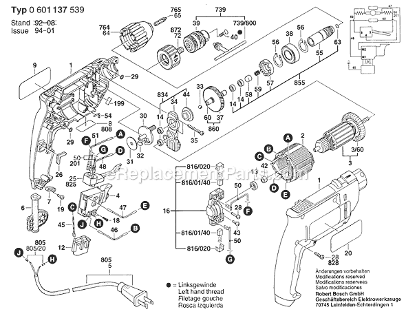 Bosch GBM10SRE (0601137539) Electric Drill Page A Diagram