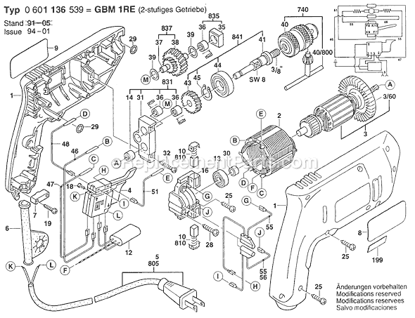 Bosch GBM1RE (0601136539) Electric Drill Page A Diagram