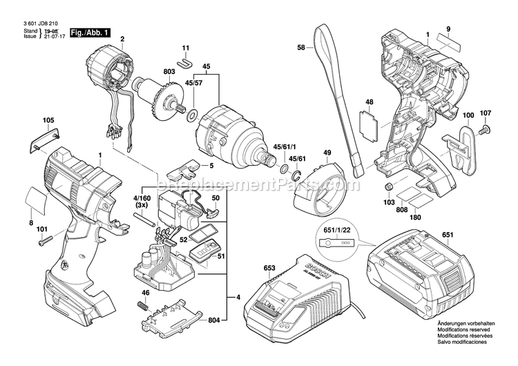 Bosch GDS18V-221 (3601JD8210) Impact Wrench Page 1 Diagram