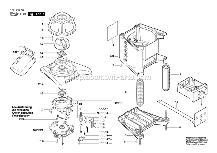 Bosch GRL300 HVG (3601K61712) Laser Level Page 1 Diagram