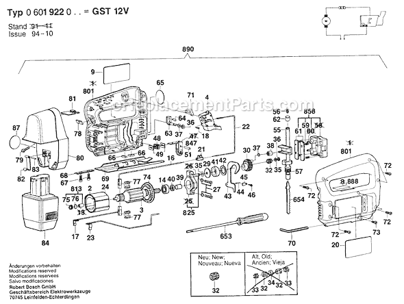 Bosch GST12V (0601922039) Jig Saw Page A Diagram