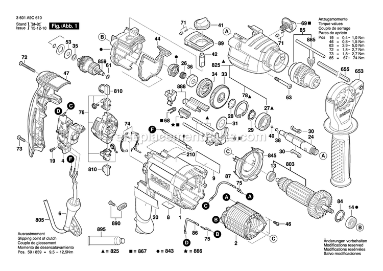 Bosch HD212 (3601A9C610) Percussion Drill Page A Diagram