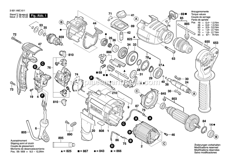 Bosch HD212 (3601A9C611) Percussion Drill Page A Diagram