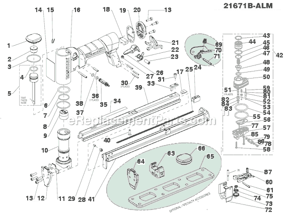 Bostitch 21671B-ALM Industrial Fine Wire Stapler Page A Diagram