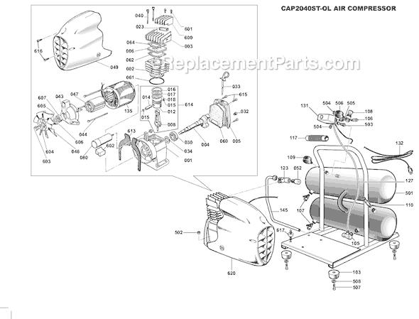 Bostitch Air Compressor | CAP2040ST-OL | eReplacementParts.com  Wiring Diagram For Bostitch Dual Air Compressor Capacitors    eReplacementParts.com
